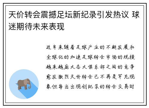 天价转会震撼足坛新纪录引发热议 球迷期待未来表现