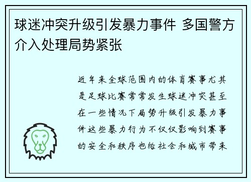 球迷冲突升级引发暴力事件 多国警方介入处理局势紧张